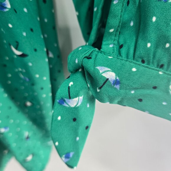 Catherines Blue Cafe Umbrella Novelty 3/4 Sleeved Buttoned Down Blouse 1x - Picture 6 of 9